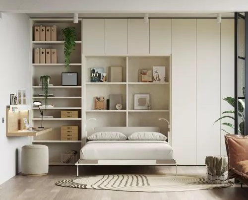 Cama abatible en un Loft con un ambiente amplio y funcional